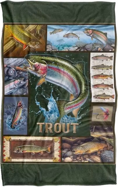 JQ Licensing Trout Fishing Super Soft Fluffy Throw Blanket, Large, Multicolour/Green – 1