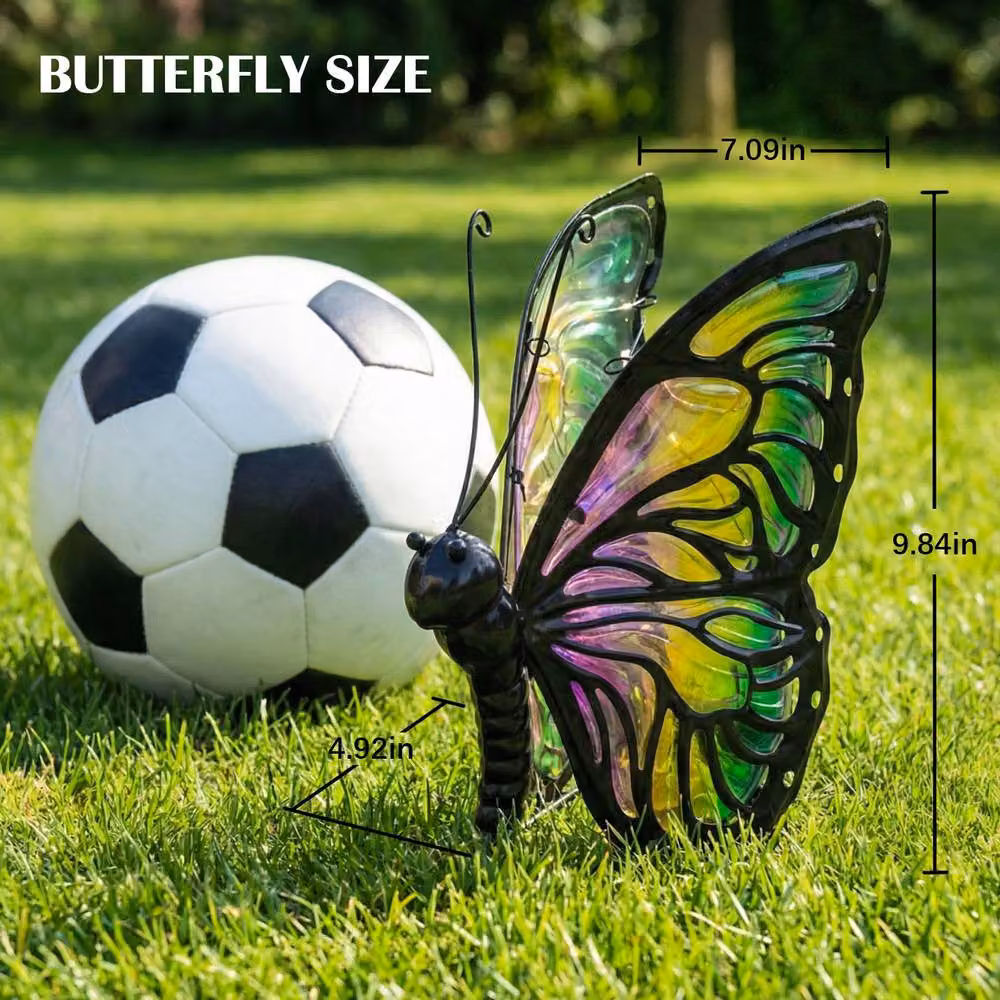 Bright Zeal Solar Butterfly Outdoor Lights, Hand-Painted Multicolour Glass Warm LED Decor – 5