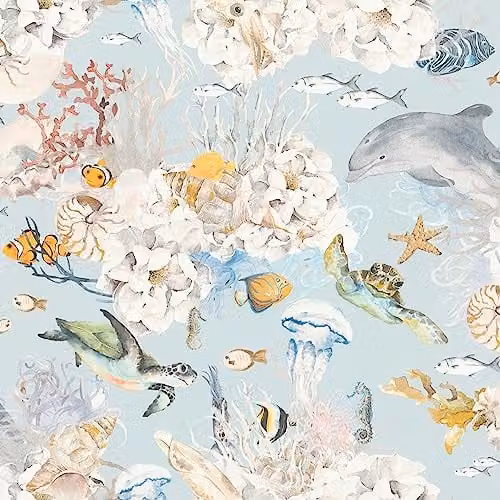 Rasch Blue Non-Woven Childrens Wallpaper with Animal and Floral Patterns