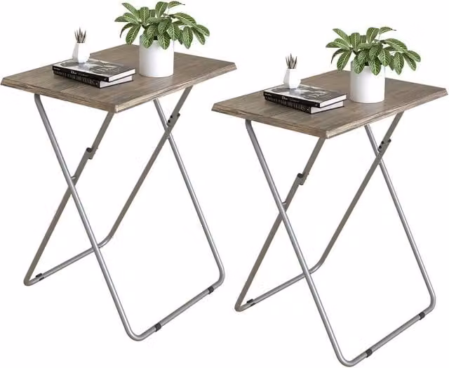 Huhote Set of 2 Folding Snack Tables in Brown – 1