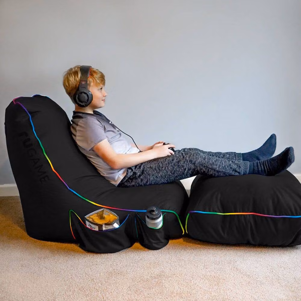 rucomfy Gaming Footstool Bean Bag Pouffe in Black and Multicolour Fabric – 2