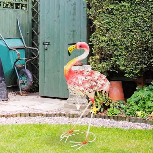 Outsunny Pink Metal Flamingo Garden Statue Ornament – 6
