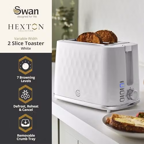 Swan Hexton 2 Slice Toaster, 900W, White – 2