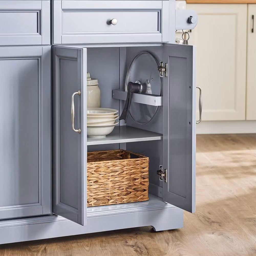 SoBuy Mobile Drop-Leaf Kitchen Island Breakfast Bar in Grey with 2 Drawers and Internal Shelves – 4