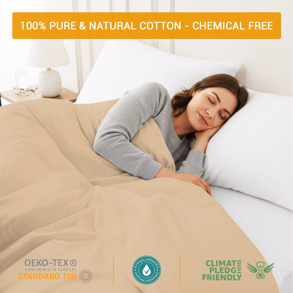 Pamposh Luxury Reversible 400TC Cotton Duvet Cover and Pillowcase Set in Beige, Super King, 200 x 200 cm – 2