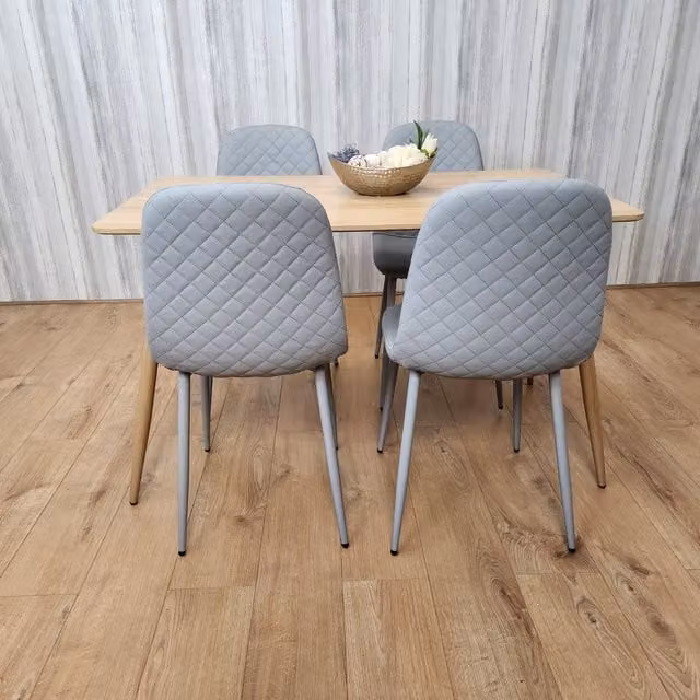Kosy Koala Modern Rectangular Dining Table Set with 4 Chairs in Grey and Beige