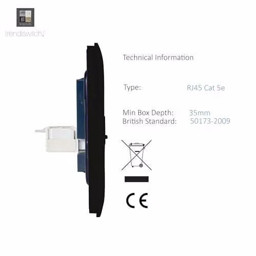 Trendi Switch 1 Gang RJ45 Cat 5e Ethernet Socket in Matt Black – 4