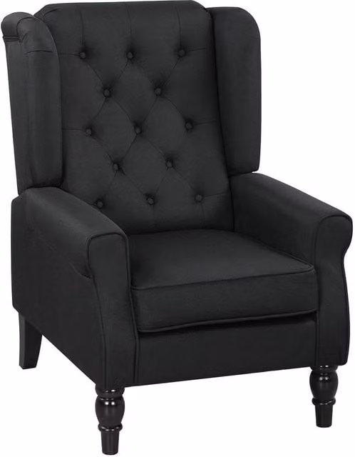 PAWNORA Black Retro Wingback Accent Armchair with Fabric Upholstery