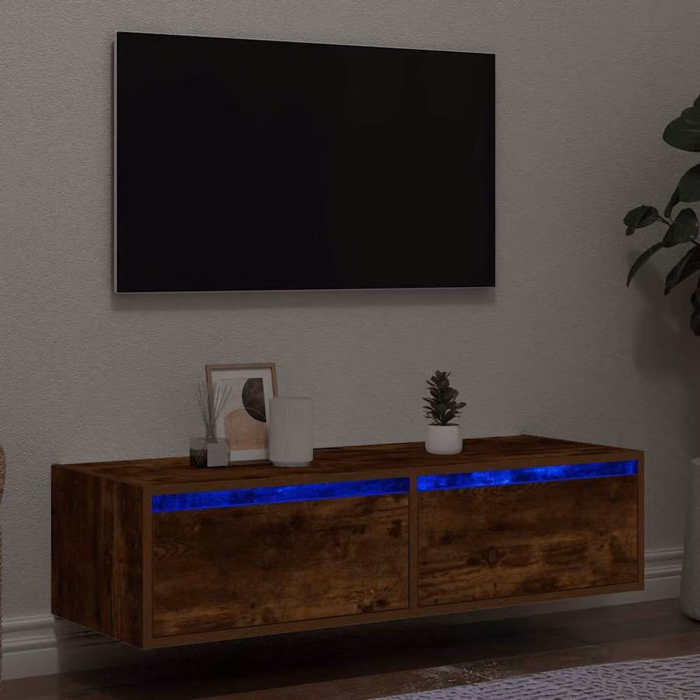 Berkfield Home Modern TV Cabinet with LED Lights in Smoked Oak Brown, W/D/H: 100 x 35.5 x 25 cm – 1