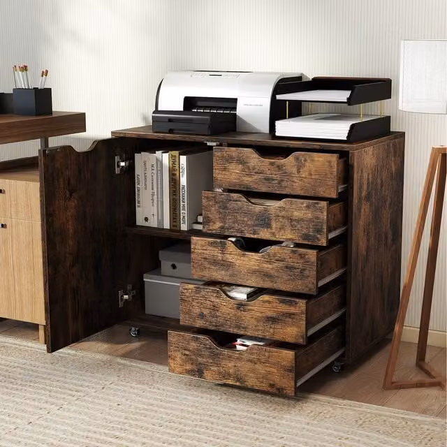 Costway Mobile Chest of Drawers in Brown with Castors and Lock