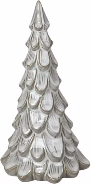 Four Candle White Glazed Ceramic Christmas Tree Ornament with Textured Detail