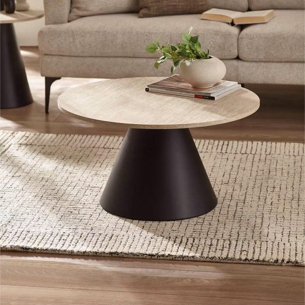 Cheshire Torrance Modern Nested Table Set in Travertine Effect and Black – 6