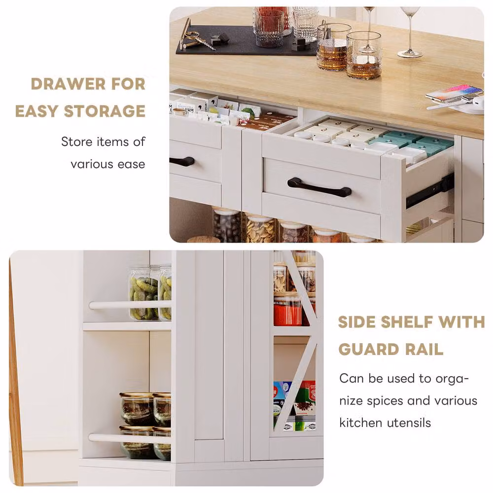 Matteo Modern White Kitchen Island with Glass Doors and Internal Storage – 3