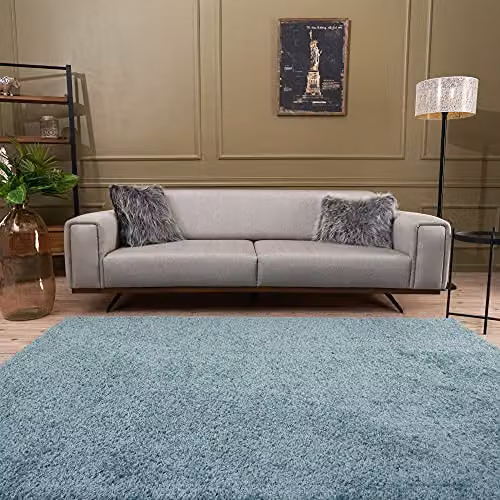 THE RUGS Shaggy Soft Plain Rug in Duckegg Blue, W/D/H: 140 x 200 x 3 cm – 4