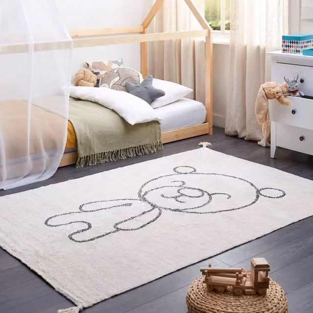 Wyld and Coco Kids Teddy Bear Rug, Beige Cotton, W: 140 cm, D: 200 cm