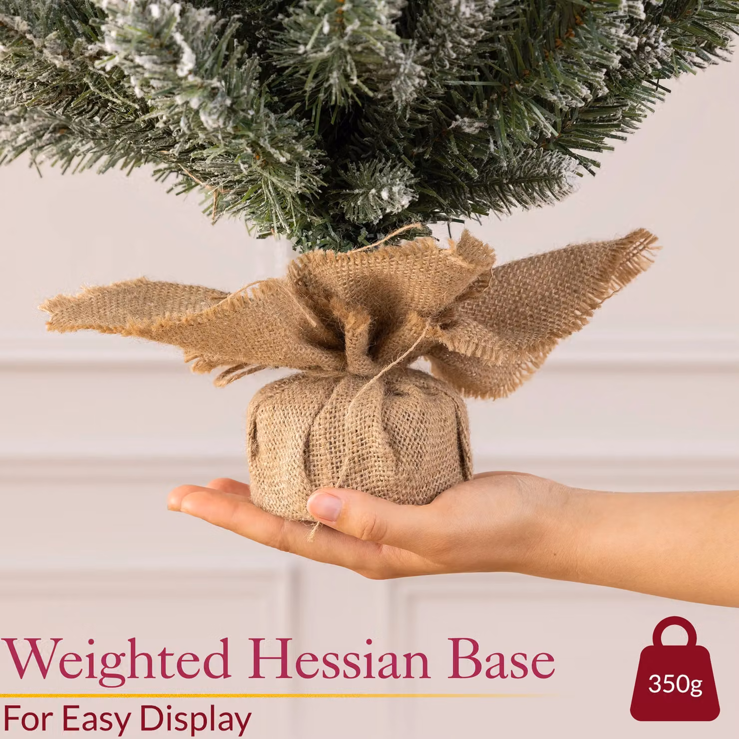 Christow Mini Tabletop Christmas Tree, Flocked Snowy Green and Beige Pine, H: 60 cm, W: 51 cm, D: 51 cm – 4