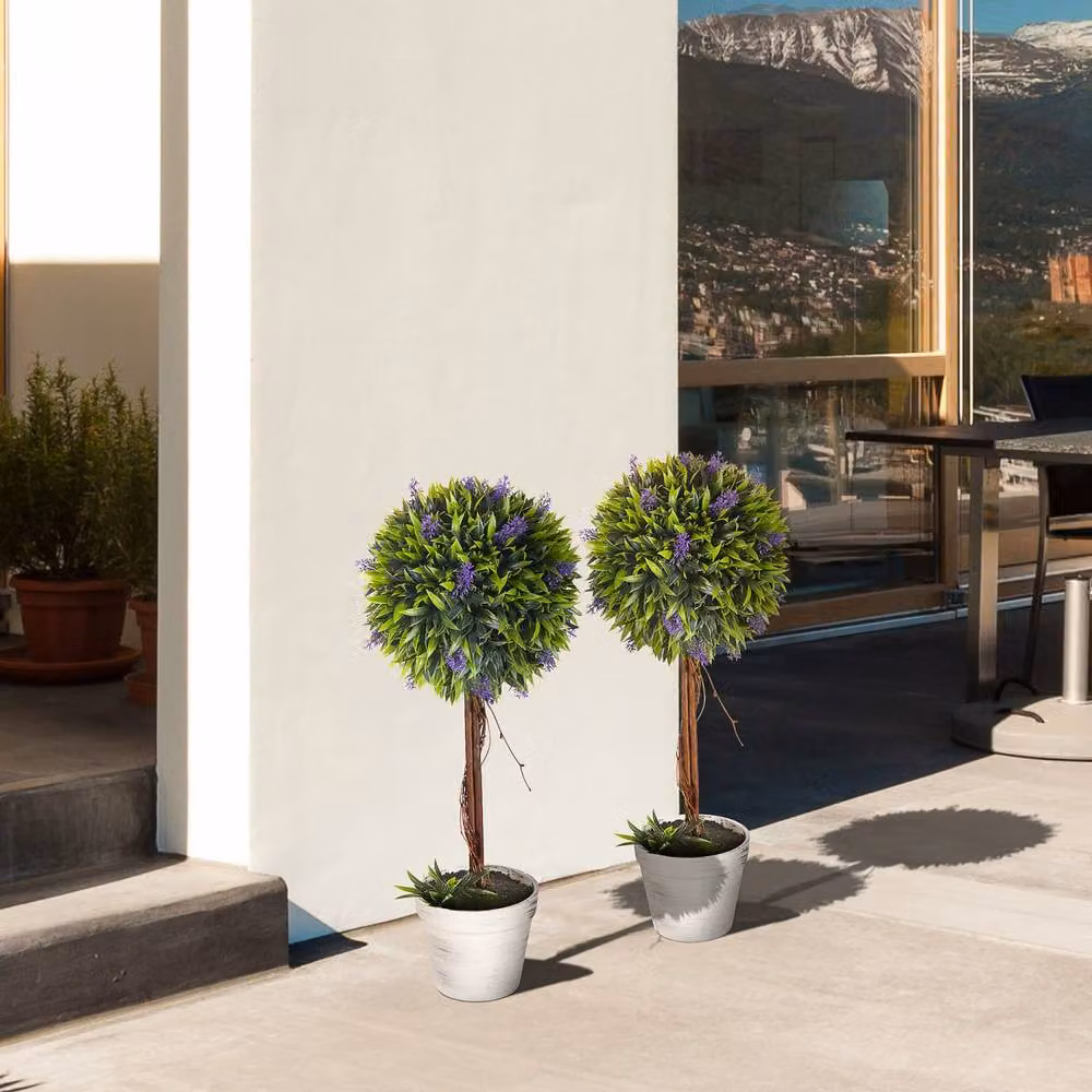 Wyld Haus Keado Set of 2 Artificial Purple Lavender Ball Trees in Green Pots, Height: 60 cm – 5