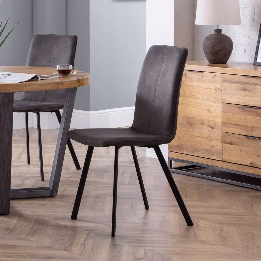 Cheshire Cortona Set of 2 Industrial Dining Chairs in Grey Microfibre with Metal Frame – 3