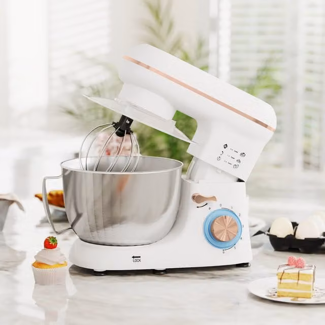 HOMCOM White Stand Mixer with 4.5L Capacity, 6 Speeds and Pulse Setting