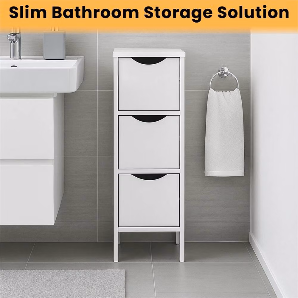 Nordara White Wooden 3 Drawer Bathroom Cabinet Storage Unit – 2