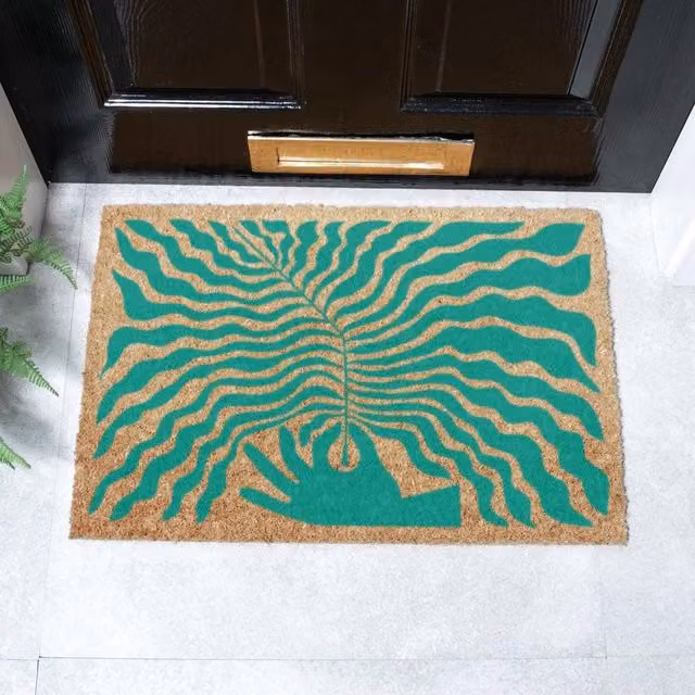 Artsy Mats Elizabeth Olwen Hand Leaf Coir Doormat in Green, W: 60 cm, D: 40 cm