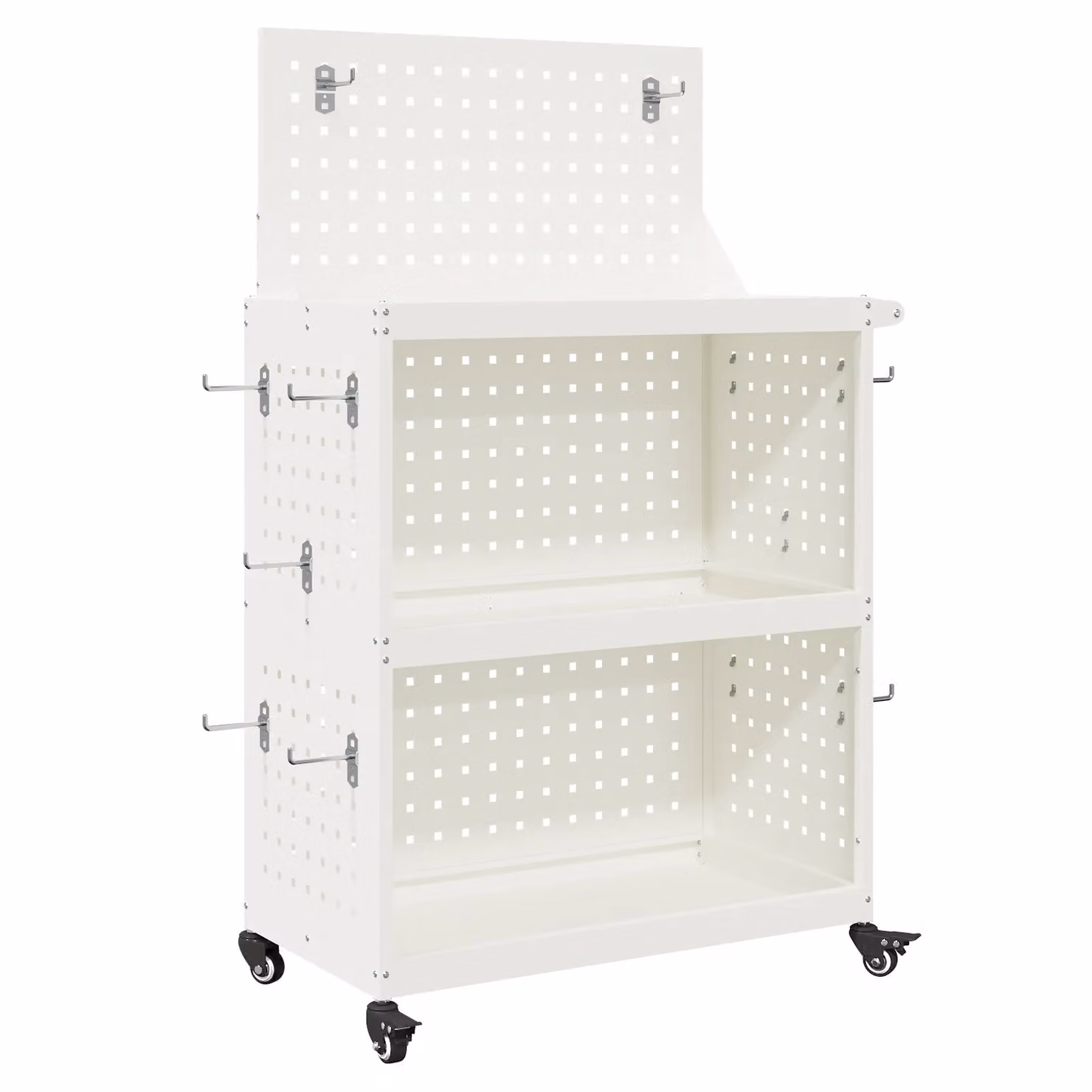 Berkfield Metal Tool Trolley with Shelf and Wheels in White, W/D/H: 65 x 35 x 111 cm – 2