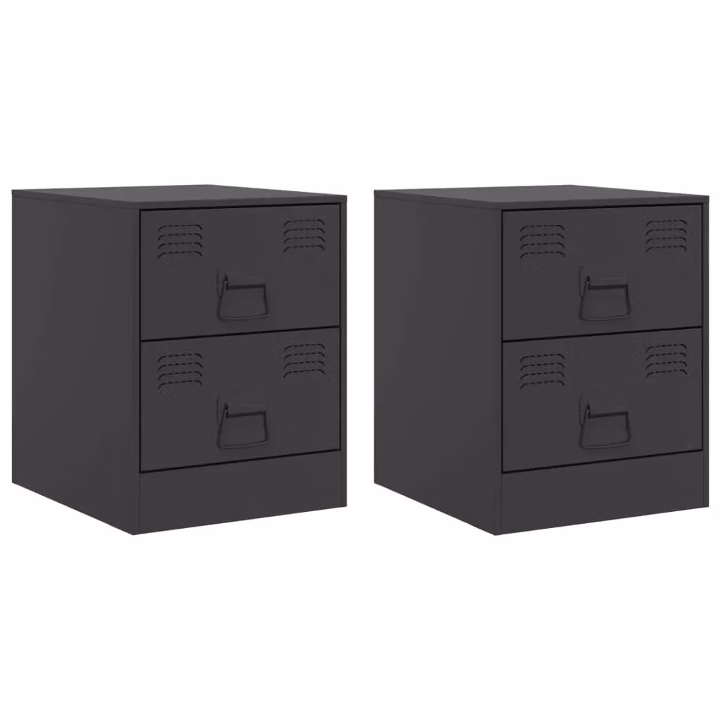 Berkfield Home Set of 2 Black Metal Bedside Cabinets, W/D/H: 34.5 x 39 x 44 cm – 1