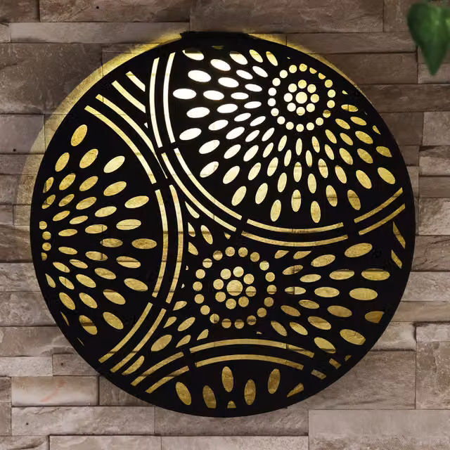 Betley Butterfly Round Moroccan Solar LED Metal Wall Panel Garden Decor in Black