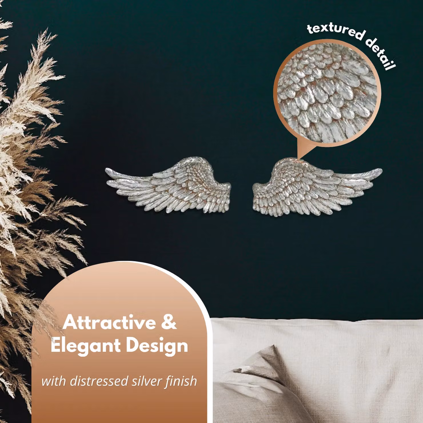 Marco Paul Silver Angel Wings Wall Ornament, 2 Piece Set – 5