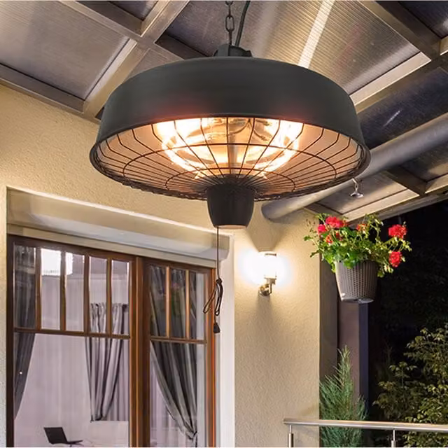 Outsunny Adjustable Infrared Halogen Ceiling Mounted Electric Heater in Black