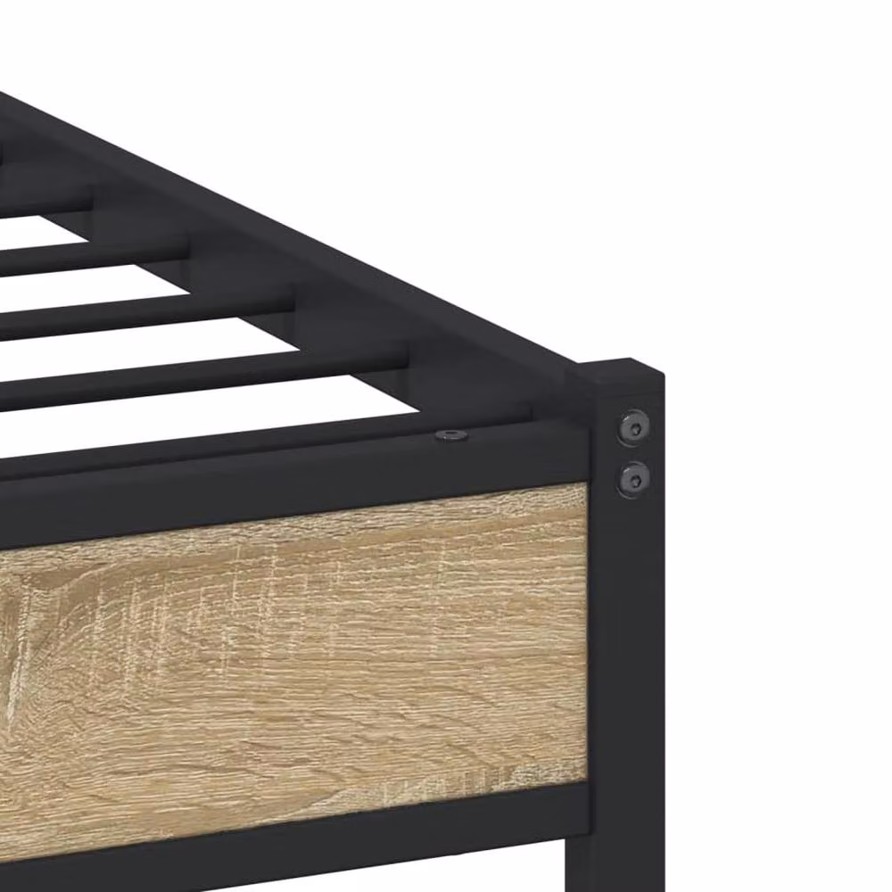 Berkfield Home Metal and Wood Bed Frame in Sonoma Oak Brown, W/D/H: 140 x 200 cm – 4