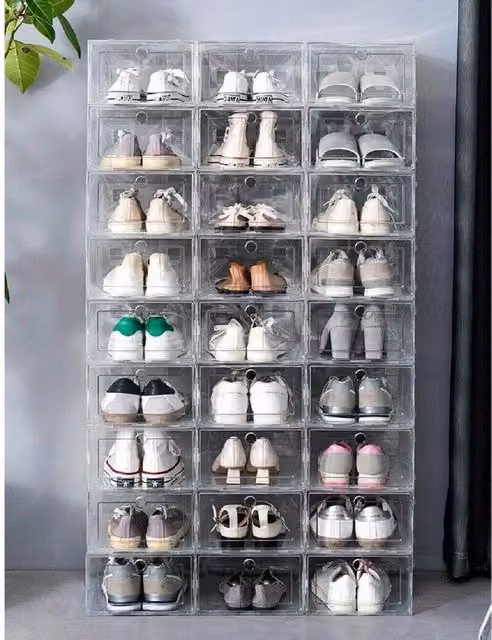 FORGEVIO Set of 12 Transparent Plastic Shoe Display Boxes for Sneakers and Trainers