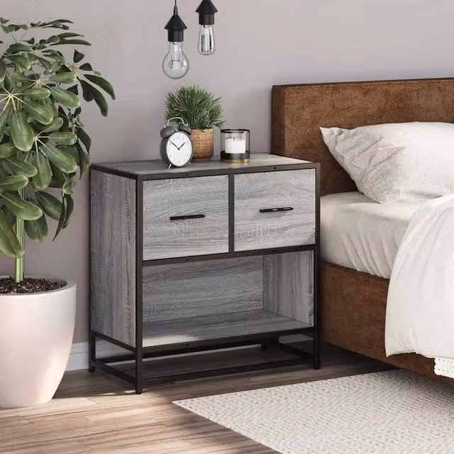 Berkfield Home Elegant Bedside Cabinet in Grey Sonoma, W/D/H: 60 x 31 x 60 cm