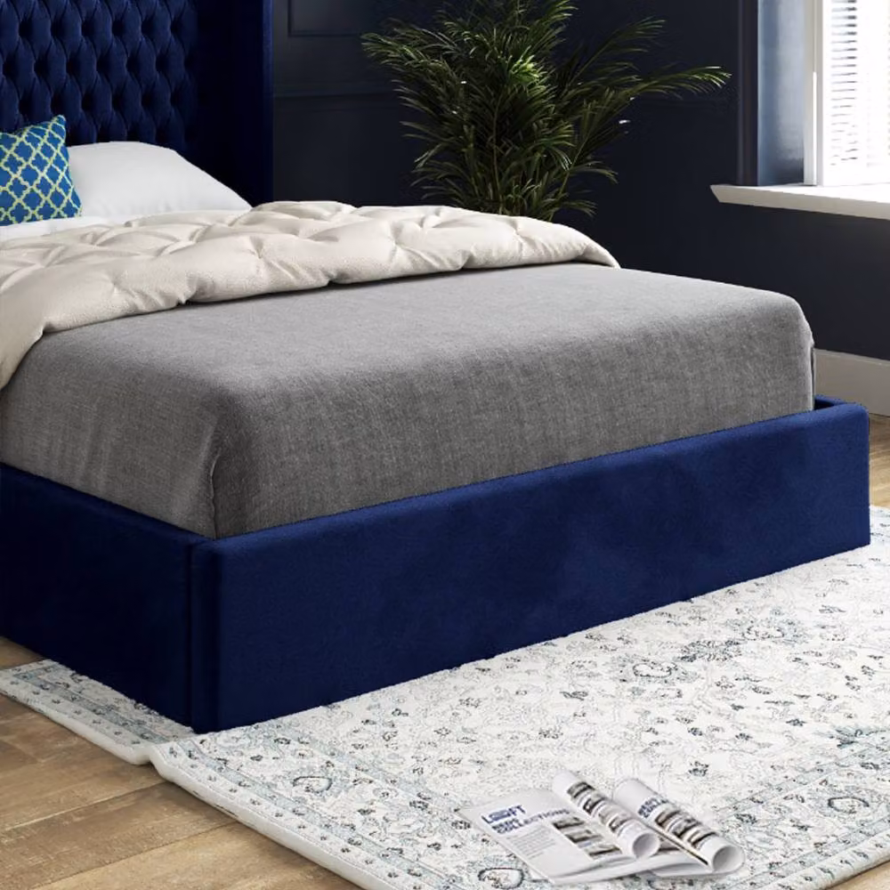 KDMD Stockport Winged Upholstered Blue Soft Velvet Designer Bed Frame, W/D/H: 200 x 137 x 189 cm – 5