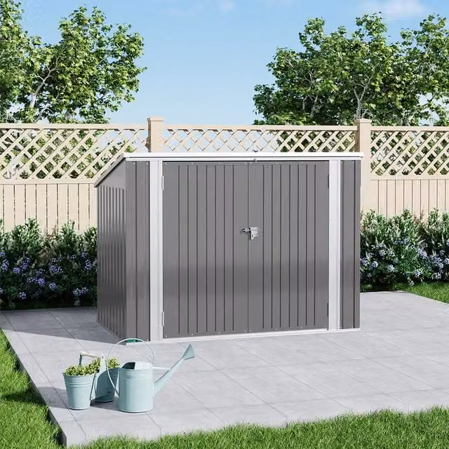Lifeideas Metal Garden Storage Shed with Hinged Lid, Grey
