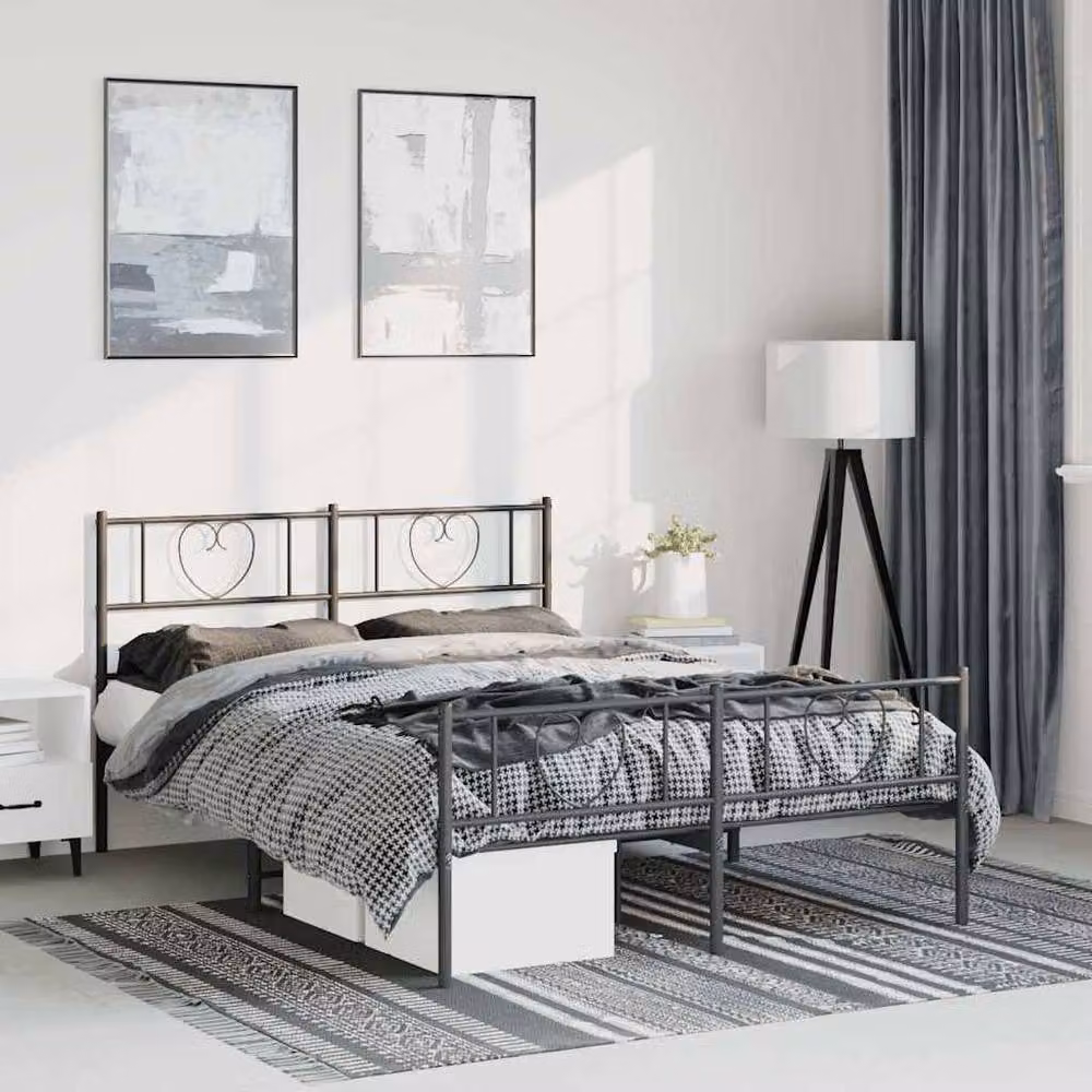 Berkfield Home Metal Bed Frame with Headboard and Footboard in Black, W/D/H: 120 x 190 cm – 2