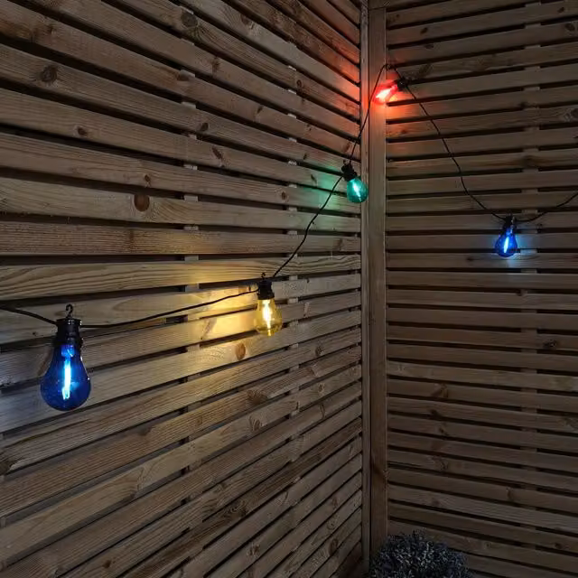 Samuel Alexander Set of 10 Connectable Multi-Coloured Festoon Drop Bulb Lights with Timer and Black Cable