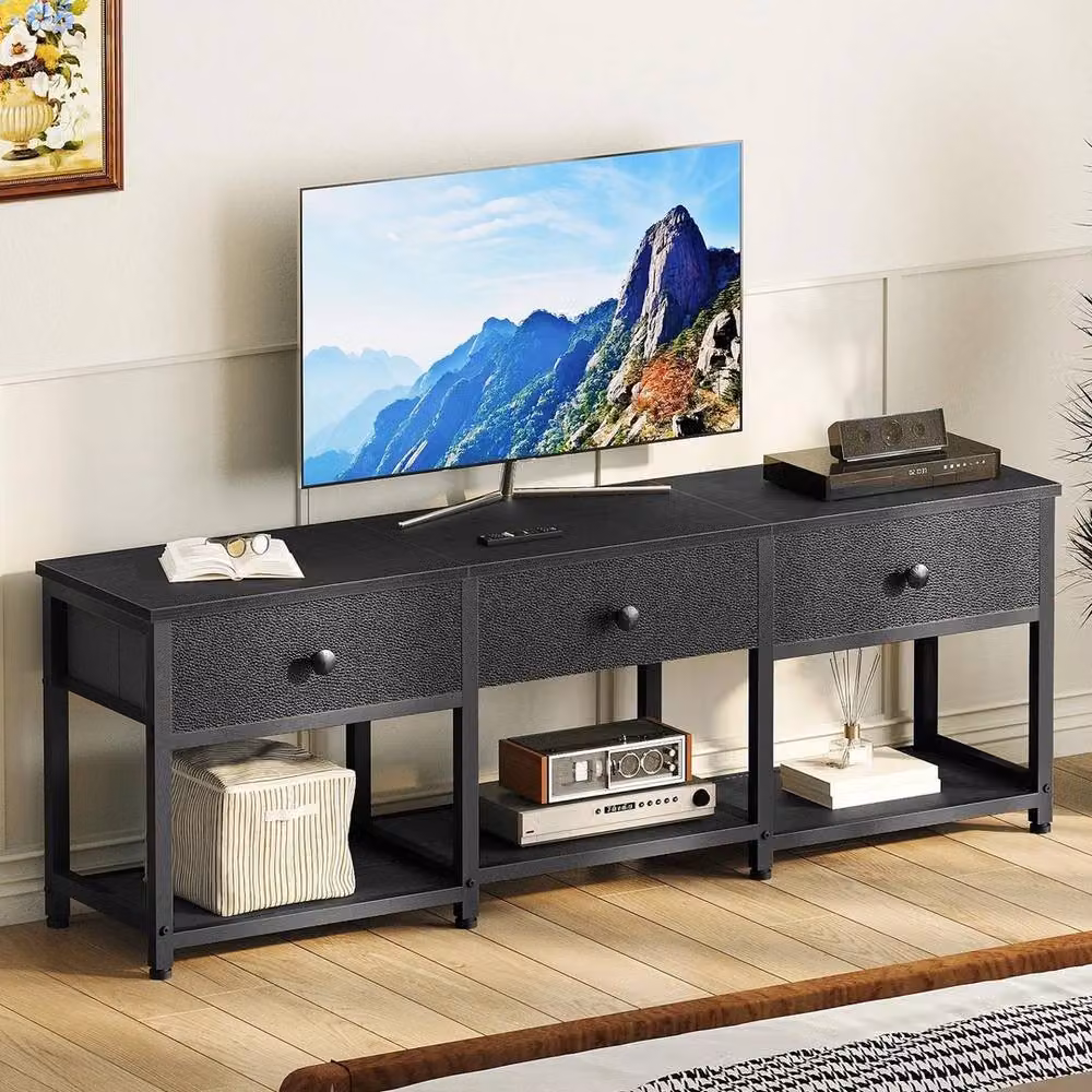 FORGEVIO TV Stand with 3 Drawers for up to 50 inch TVs, Black, W/D/H: 120 x 43 x 28 cm – 3