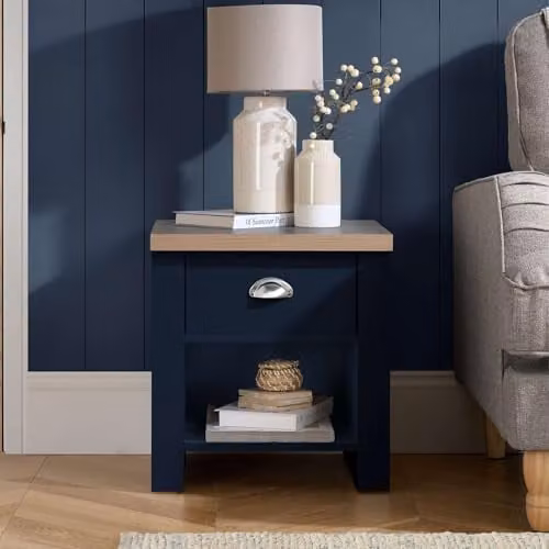 Birlea Highgate 1 Drawer Lamp Table in Blue and Oak Effect – 2