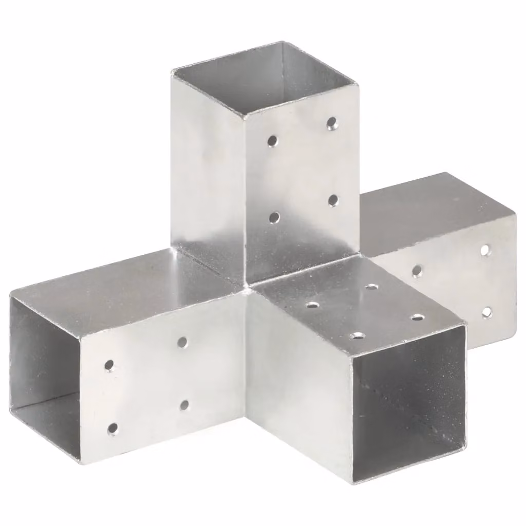 Berkfield Home X Shape Galvanised Metal Post Connectors, 4 Pieces, Silver, 71 x 71 mm – 2