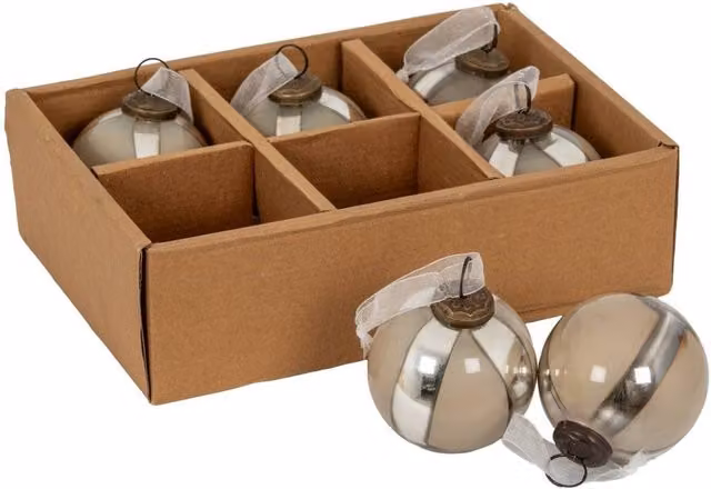 KDMD Silver Ombre Glass and Metal Christmas Bauble Set of 6