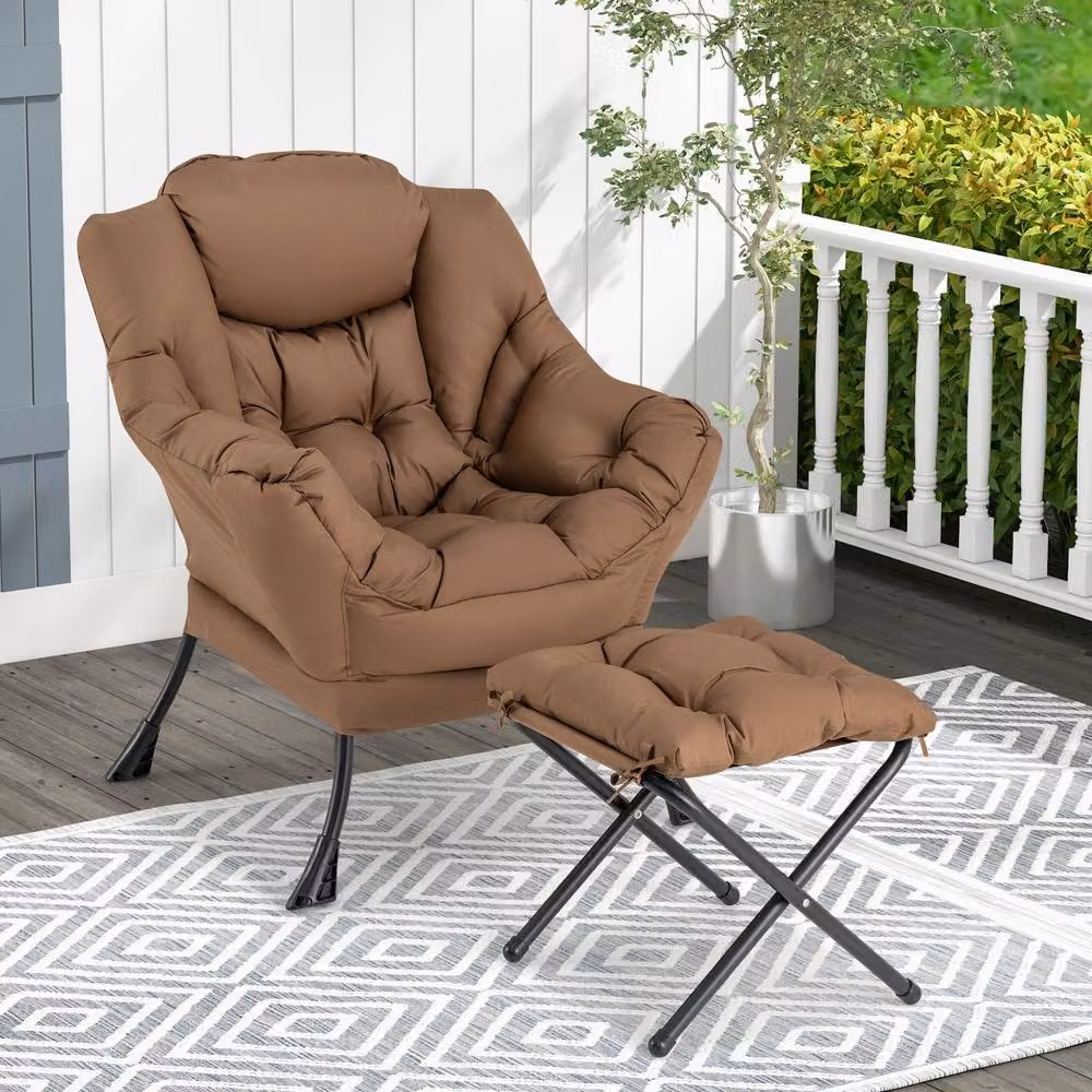 Costway Modern Leisure Reading Lounge Chair with Ottoman in Brown – 7