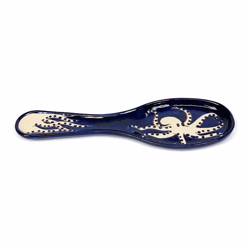 Verano Spanish Ceramics Blue and White Hand Painted Octopus Ceramic Utensil Spoon Rest, Length: 28 cm – 2