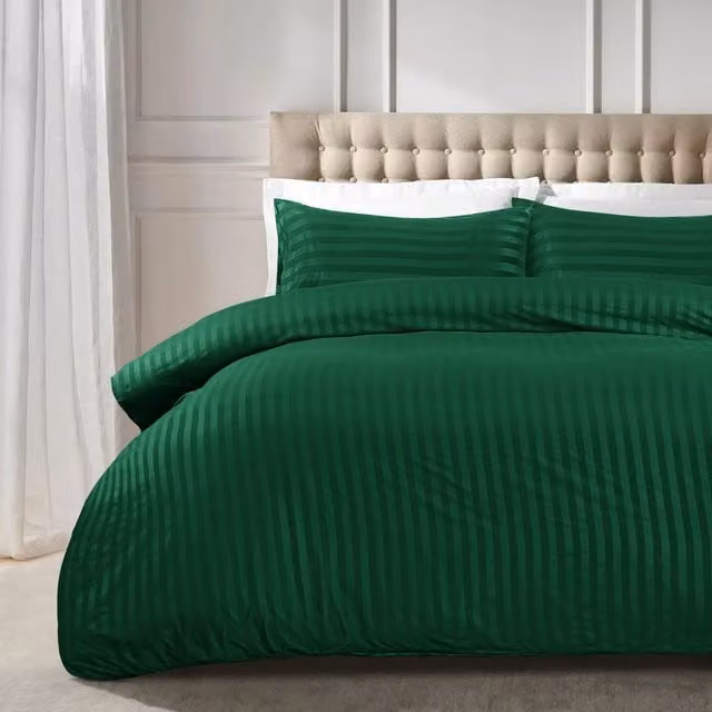 Cotton Passion Green Striped Microfibre Duvet Cover and Pillowcase Set, W/D/H: 200 x 200 cm and 50 x 75 cm
