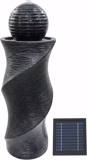 Gardenwize Solar Twisted Ball Water Feature with Warm White LED Lights and Battery Backup in Dark Grey, H 74.5 cm x W 27 cm x D 27 cm – 1