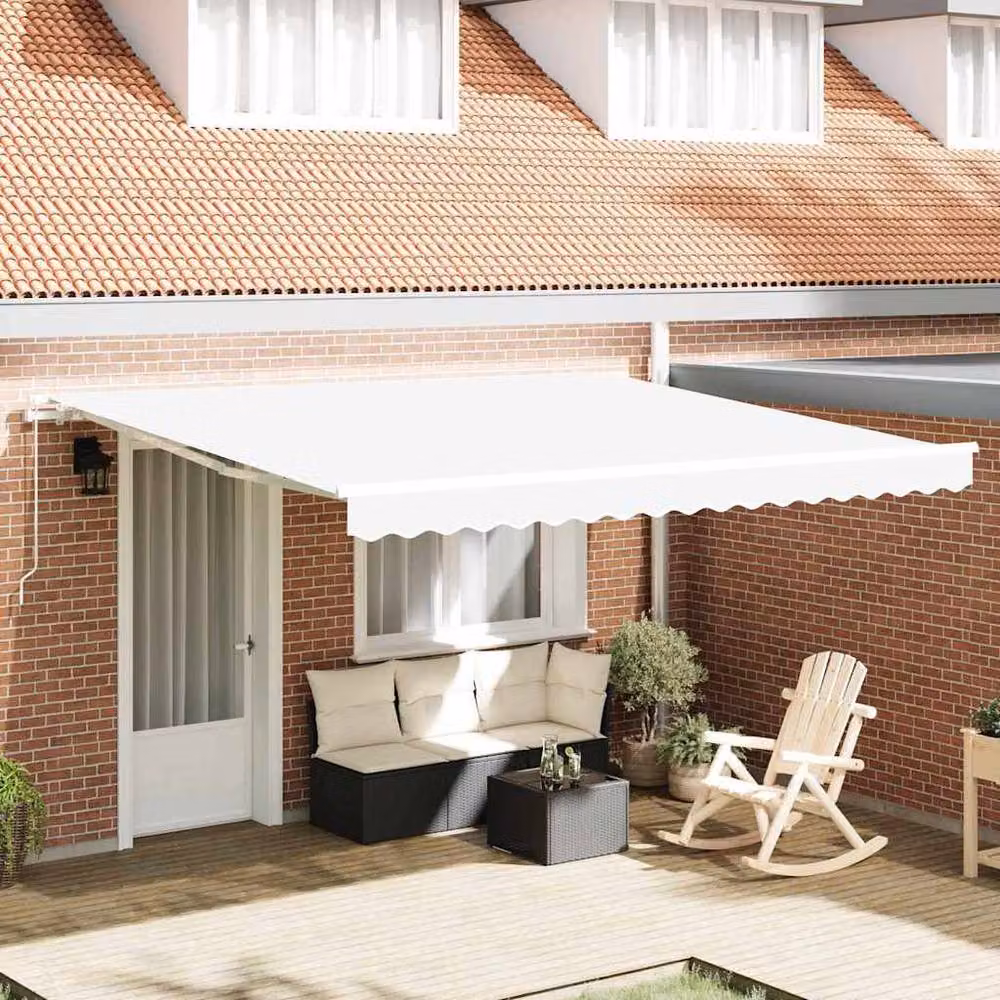 Berkfield Home Manual Retractable Folding Arm Awning in White, W/D/H: 400 x 300 cm – 2