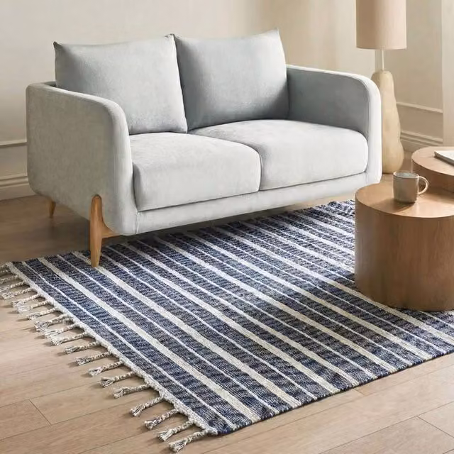 Wyld and Coco Blue Striped Handwoven Indoor/Outdoor Area Rug, W: 140 cm, D: 200 cm