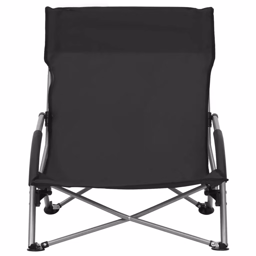 Berkfield Home Set of 2 Folding Beach Chairs with Armrests in Black Fabric and Powder Coated Steel – 3