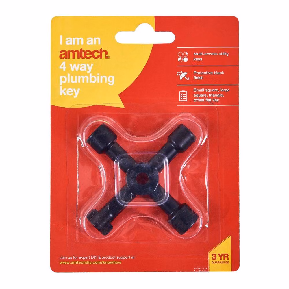 Amtech 4 Way Plumbing Key in Black – 3