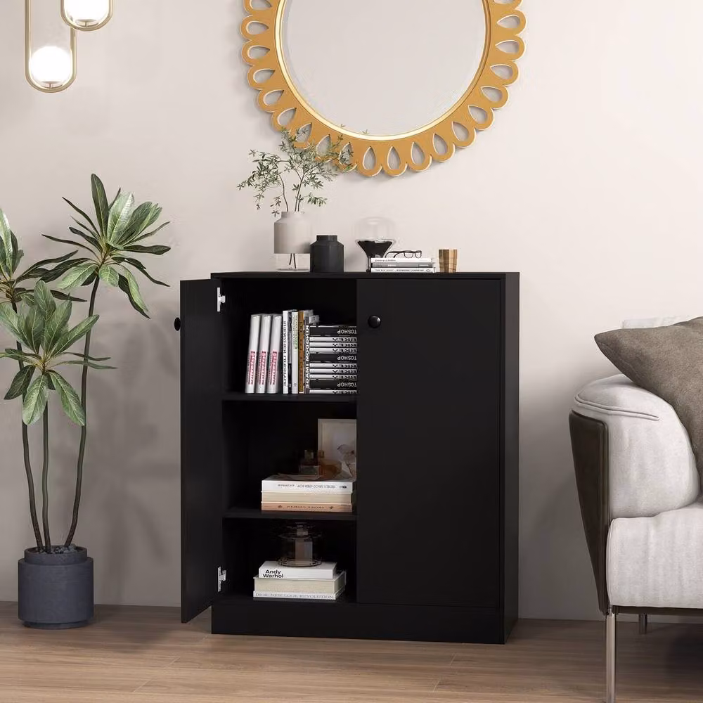 Costway Modern 2-Door Buffet Storage Cabinet with 3 Shelves in Black Matt – 3